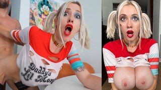 Seios Grandes Harley Quinn com garganta profunda, sexo bruto até gozar forte na cara - POV Cosplay